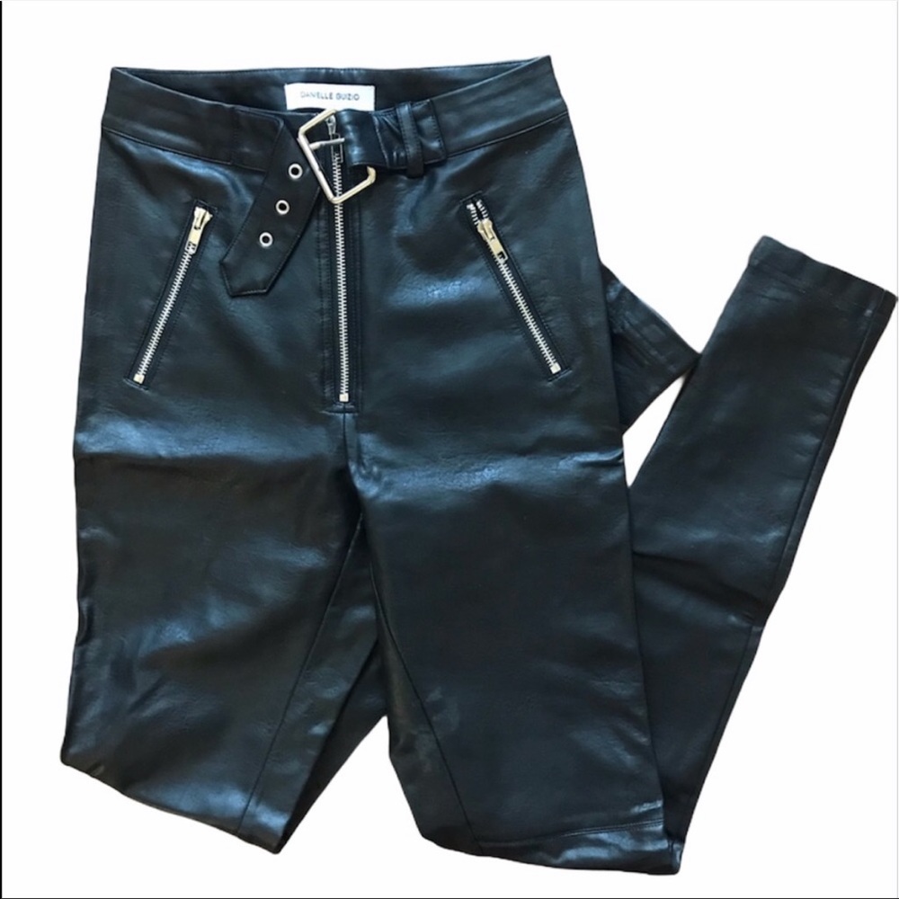 Danielle Guizio Belted Leather Pants in Black